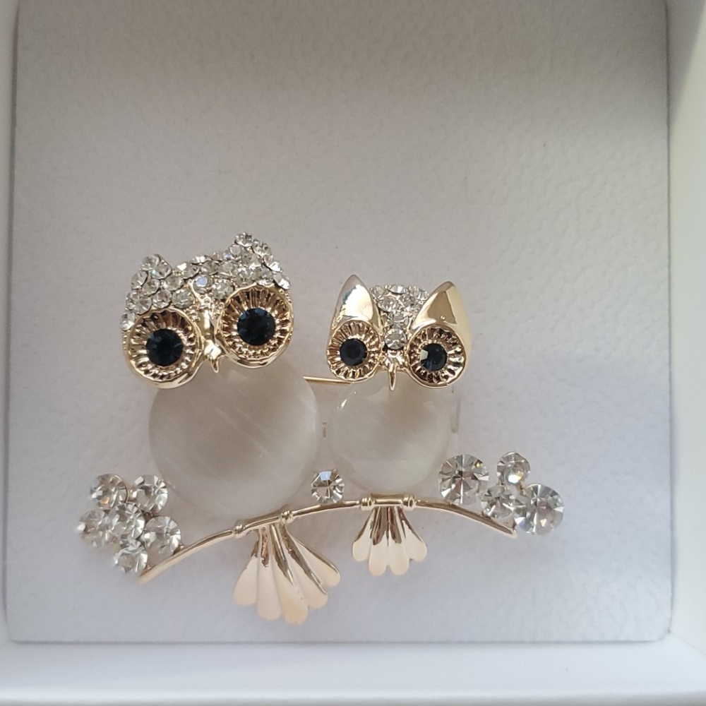 Caromay Owl Family Champagne Gold Brooch (TO184)